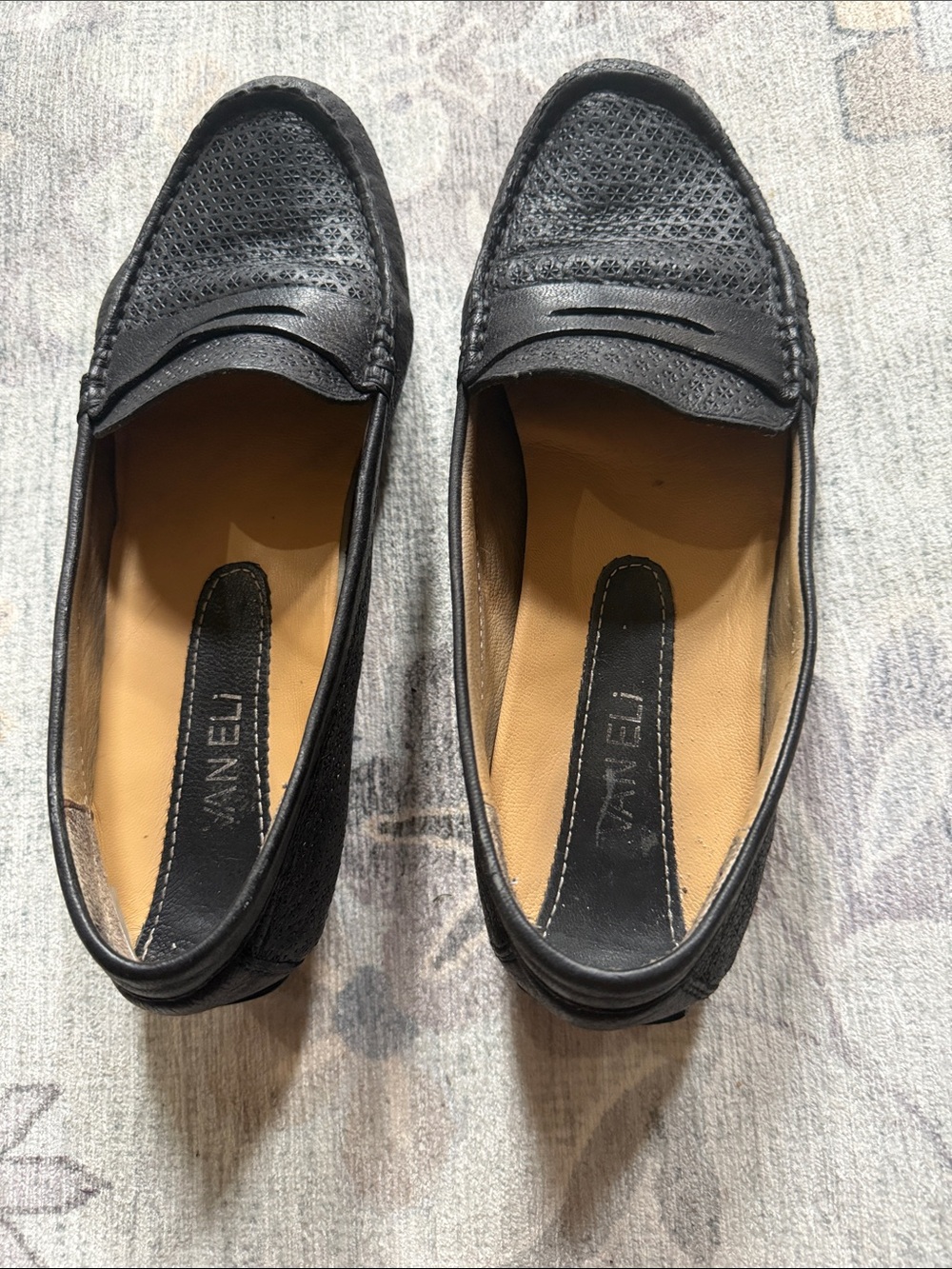 Vaneli Black Perforated Leather Loafers